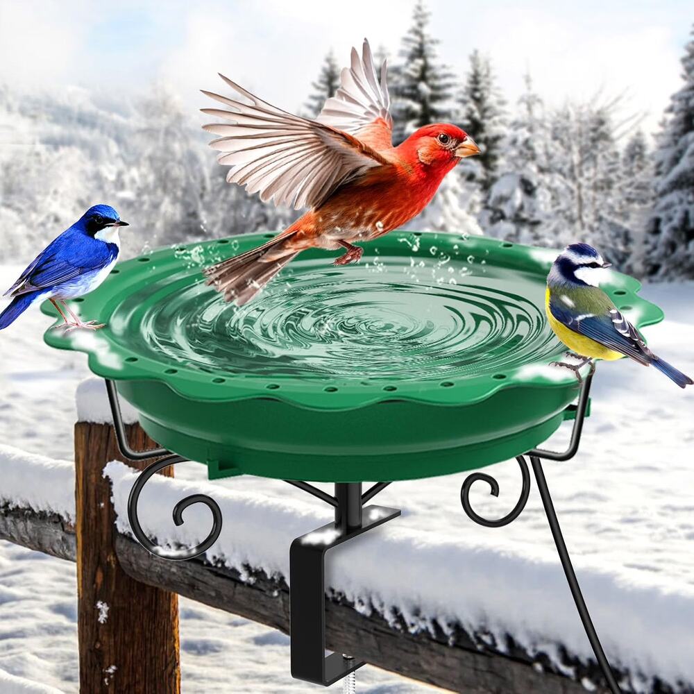 Heated Bird Bath for Deck Railing, 100W Heated Birdbath for Outdoors, Green